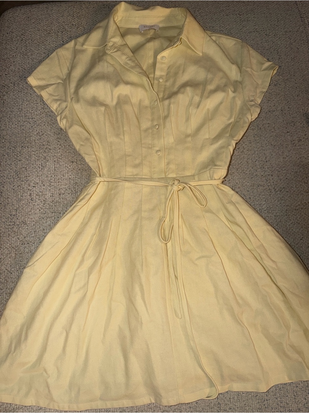 Meshki Pale Yellow Short Sleeve Tie-Waist Mini Dress